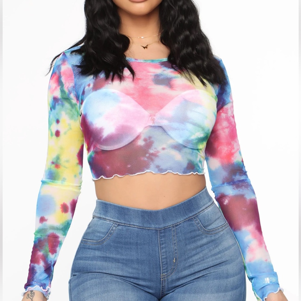 TIE DYE LONG SLEEVE CROP TOP SIZE S